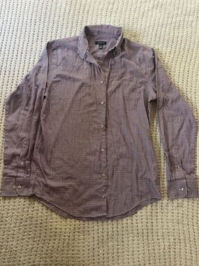 Van Heusen Grey and Burgundy Checked Men's Button-Down Shirt